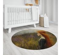 UERWOWELL Tapis circulaires d’Art rétro 140cm Automne Prairie Fleurs Sauvages scène Belle Fille Motif Tapis Rond à Poils Ras pour Chambre à Coucher Salon décor