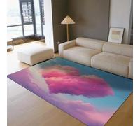 UERWOWELL Tapis Cotton Candy Sky Area 150x210cm Motif Duveteux Sunset Heart Clouds Moquette à Poils Bas antidérapant séchage Rapide Décoration du Sol de la Chambre