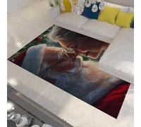 UERWOWELL Tapis Cuisine Noël Festif 100x150cm Tapissin Romantique Santa & Mrs. Claus Design pour l’entrée l’entrée Décoration antidérapante Lavable