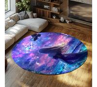 UERWOWELL Tapis Cuisine Starry Sea 8ft - Femme Mystique en Robe Violette Face à la Lune Tapis Ronds à Motif océan au Clair Lune décoration Sol Lavable à Poils Bas