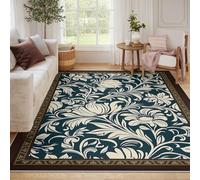 UERWOWELL Tapis d’entrée Vert foncé 160x230cm Tapis élégants Beige à imprimé Floral botanique Marron bordé pour Salle d’étude Bureau Tapis de Sol à Poils Bas et douillets
