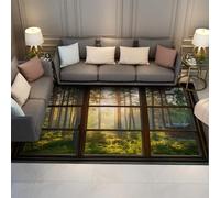 UERWOWELL Tapis d’Espace Relaxant Soleil du Matin Forêt Brillante Cabine Imprimer Tapis Mince antidérapant pour Spa de Yoga Salon Chambre Balcon 60x90cm