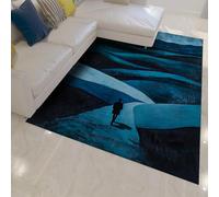 UERWOWELL Tapis d’Espace Style Expression 80x150cm Tapis à Silhouette Solitaire imprimés Montagnes Bleues Fines et lavables Décoration de Sol pour Studio Bureau