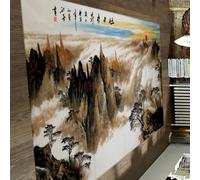 UERWOWELL Tapis de Bureau en Calligraphie Chinoise 90x180cm Majestueux Pics et paysages Nuageux avec Motif de Lever de Soleil Tapis Fins Tapis de Sol au Style de Richesse
