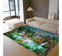 UERWOWELL Tapis de Bureau Oriental Feng Shui 140x220cm Paysage de Bon augure avec Motif de Poisson Koi Tapis Fins Style Riche Tapis antidérapant