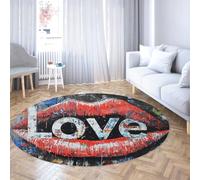 UERWOWELL Tapis de canapé Urban Pop Art 180cm - Lèvres Rouges 3D avec Motif Love Moquette Ronde Graffiti antidérapante Multicolore décoration du Sol du Restaurant