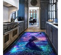 UERWOWELL Tapis de Cuisine Starry Sea 60x120cm Femme Mystique en Robe Violette Face aux Tapis au Clair de Lune sur Le Fond de l’océan Patinoire à Poils Bas Lavable pour Le Couloir