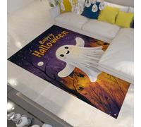 UERWOWELL Tapis de décor d’Halloween 180x250cm Ciel Nocturne Violet Pleine Lune Mignon Fantôme Motif Tapis de Porte Confortable Lavable Minces Tapis pour Vivre Chambre de Bébé Salle De Jeux