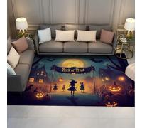 UERWOWELL Tapis de décor d’Halloween 60x120cm Trick Or Treat thème Pleine Lune Citrouille Chauves-Souris Motif Tapis de Porte Tapis à Poils Ras pour Salle de Jeux de Chambre d’Enfant