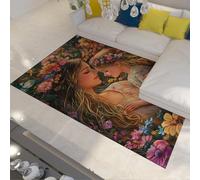 UERWOWELL Tapis de Jardin de Fleurs de rêve 160x230cm Câlin Romantique mère et Fille Parmi Les Fleurs en Pleine Floraison Tapis Fin Lavable Tapis de Porte pour Le Coin de Lecture