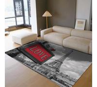 UERWOWELL Tapis de la Tour Eiffel de Paris 140x200cm avec Une Citation d’Amour Moquette Romantique de la Ville pour Salon Chambre Patio Décoration de Sol à Poils Bas