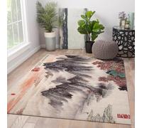 UERWOWELL Tapis de la Zone panoramique Orientale Montagne et rivière d’Automne dans des paysages Brumeux Art calligraphié Chinois Tapis de Sol à Poils Bas pour Salle d’étude Bureau 160x220cm