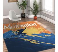 UERWOWELL Tapis de Motivation 180x270cm Silhouette Mountain Sunrise et Runner Print Tapis Bleu et Orange pour Le Bureau Décoration intérieure Lavable Mince