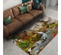 UERWOWELL Tapis de Salon de Style Serein 180x300cm Coucher de Soleil Chinois & rivière & Paysage de Bateau de pêche Tapis Fins Citations de bénédiction Tapis de Sol antidérapant