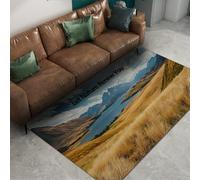 UERWOWELL Tapis de Sol de Paysage de la Nature Prairies Jaunes Montagnes Bleues Motif Tapis à Poils Ras pour Le Salon Bureau Zones à Fort trafic 120x180cm