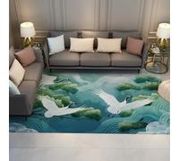 UERWOWELL Tapis de Sol Élégant Cranes 200x300cm Grues Blanches planant Parmi des pins verdoyants et des Nuages vaporeux Tapis à Poils Bas imprimés Décoration de Salle de méditation en thé