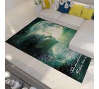 UERWOWELL Tapis de Sol Pleine Lune 150x210cm Motif de Visage de Belle Fille Moquette à Poil Bas Vagues de mer antidérapantes et lavables Citation poétique Décoration intérieure Douillette