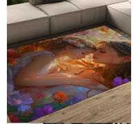 UERWOWELL Tapis de Style Peinture à l’Huile 120x240cm Câlin de rêve mère et Fille Parmi Les Fleurs en Pleine Floraison Tapis Tapis Tapis à Poils Bas lavables pour Chambre dortoir