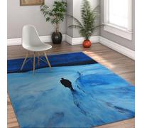 UERWOWELL Tapis de Surface Abstrait Moderne 60x120cm Silhouette de l’Homme Marchant Tapis à Poils Bas Bleu Lavable Art d’Expression décorative pour Salon Studio