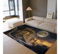 UERWOWELL Tapis égyptiens pour la Zone Coucher de Soleil 200x300cm - Motif Architectural des ruines Anciennes Moquette Fine pour Salon Chambre Décoration de Sol Nocturne au Clair de Lune
