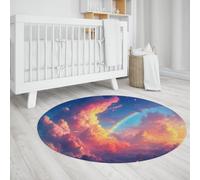 UERWOWELL Tapis Fin Sky Mirage 7ft - Dégradé Vibrant Arc-en-Ciel et Nuages Tapis Ronds décoration antidérapante du Sol pour Salon Salle Bain Salle Classe