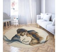 UERWOWELL Tapis Fins d’Amour Romantique 160cm - Couple en Art de Trait élégant partageant avec Un Motif de Rubans Fluide Moquette Ronde décoration Minimaliste Moderne