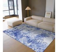 UERWOWELL Tapis Floraux Bleus Classiques 100x150cm - Jardin Fleurs botaniques Tapis Fin pour Salle à Manger Salle de Jeux Studio décoration de Sol Style Nostalgie