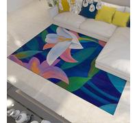 UERWOWELL Tapis Floraux de Style bohème Rose et Blanc Lys Motif Tapis à Poils Ras pour Vivre Buanderie Dortoir Salle de Bain Lavable Antidérapant 90x120cm