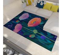 UERWOWELL Tapis Floraux vibrants Style Nordique Violet et Rose Fleurs Motif Tapis de Sol à Poils Ras pour Salon Chambre antidérapant Lavable 180x340cm