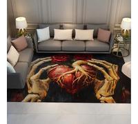 UERWOWELL Tapis Gothic Heart Area 60x120cm Mains de crâne et Roses Rouges Imprimé paillassons à Poils Bas Antidérapant antidérapant Lavable Art Vintage Anatomie Décoration d’entrée de Chambre