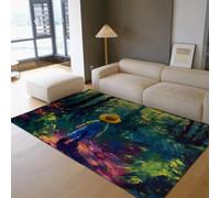 UERWOWELL Tapis impressionnistes de la Zone forestière 100x150cm - Enfant au Chapeau Jaune sur Motif de Chemin Moquette Fine pour Chambre de bébé Décoration de Sol Style Peinture à l’Huile