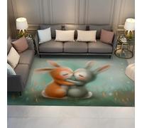 UERWOWELL Tapis Lavable 120x200cm Style rêveur Mignon Dessin animé imprimé Lapin Mince Tapis de Sol pour Salon Salon Studio bibliothèque Zones à Fort trafic