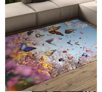 UERWOWELL Tapis Lavable avec Motif Papillons et Fleurs Sauvages Multicolores, Tapis Antidérapant pour Salon et Chambre d’Enfant 180x270cm