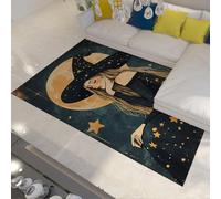 UERWOWELL Tapis Minces de Style Gothique Mystique endormi sorcière Fantaisie étoiles et Lune Imprimer Tapis de Sol pour décor d’Halloween Lavable antidérapant 150x200cm