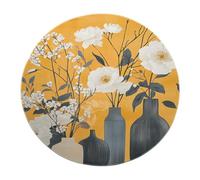 UERWOWELL Tapis Minimaliste Moderne pour Le Salon, Vase et Nature Morte Florale, Tapis Ronds botaniques lavables, Tapis antidérapant Jaune Blanc, Gris Charbon, antidérapant pour la Chambre 150cm