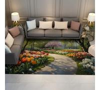 UERWOWELL Tapis Nature Romantique esthétique Printemps Tulipes forêt allée Parc Paysage Lavable Tapis Poil Ras intérieur carpette décorative Salon 90x150cm