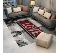 UERWOWELL Tapis Noirs Blancs de la région de Paris 200x300cm Tapis imprimé Tour Eiffel avec Accent Rouge Amoureux décor Romantique de la Ville Paysage Urbain Chambre à Poils Bas