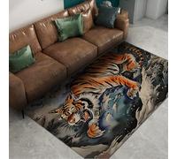 UERWOWELL Tapis rectangulaire 180x240cm Style Peinture Orientale Motif Tigre féroce Tapis de Sol pour Salon Salon Salon entrée de Bureau Mince Lavable