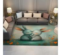 UERWOWELL Tapis rectangulaire 90x150cm Style Conte de fées Mignon Dessin animé Lapins Imprimer Tapis de Sol pour Vivre Chambre de bébé Coin Lecture Poils Ras Lavable