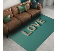 UERWOWELL Tapis romantiques Blossom Letters 150x210cm Motif crème Floral 3D Love Tapis à Poil Bas Bleu et Vert décoration de Couloir de Chambre Style bohème
