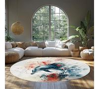 UERWOWELL Tapis Rond à Poils Ras Aquarelle Art Vagues de l’océan et Motif Dauphin Tapis de Sol pour Le Salon Salle d’étude Chambre Studio Facile à Nettoyer 180cm