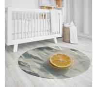 UERWOWELL Tapis Rond Beige 160cm Orange éclatant tranches Citron imprimé Tapis Fins Espaces Vie Modernes Tapis Cuisine antidérapant Lavable Intérieur