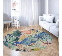 UERWOWELL Tapis Rond d’Art à l’Aquarelle 150cm Célèbre Tableau Le Paysage à Collioure Imprimer Tapis de Sol à Poils Ras pour Salons Chambre Bureau