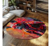 UERWOWELL Tapis Rond d’Art Abstrait 240cm Style Fantaisie Beau Chien Motif Minces Tapis pour l’entrée du Salon Chambre à Coucher Facile à Nettoyer antidérapant
