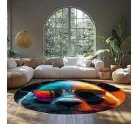 UERWOWELL Tapis Rond de Chambre d’Enfant 200cm Beau Panda avec des Lunettes de Soleil colorées Motif Tapis Minces pour Salon Chambre Lavable antidérapant