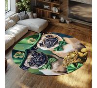 UERWOWELL Tapis Rond de Chiens drôles avec Chapeau Vert et pièces d’Or Bonne Saint-Patrick Tapis à Poil Bas 150cm Décoration de Sol Porte-Bonheur Lavable antidérapante