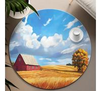 UERWOWELL Tapis Rond de Paysage Pastoral 100cm Country Farm Style Field & Barn Pattern Low APL Tapis Ronds pour Salle à Manger Cuisine Ferme