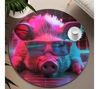 UERWOWELL Tapis Rond de Style Hippie 150cm Beau Cochon avec des Lunettes de Soleil Motif Tapis Minces pour Salon Chambre Patio Lavable antidérapant