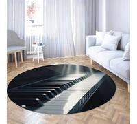 UERWOWELL Tapis Rond des Touches Piano 5.3ft - Motif Clavier Noir et Blanc Tapis Fins Toucher Musical Artistique décoration Sol pour Salon Moderne