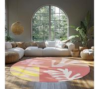 UERWOWELL Tapis Rond Lavable 240cm Classique célèbre Peinture Rose & Jaune & Blanc Corail imprimé Tapis de Sol à Poils Ras pour Chambres d’Enfant Chambre à Coucher